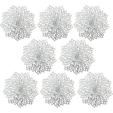 Sets de Table, PVC Lot de 8 Sets de Table Tapis de table Décor Lavables Tapis de Sous-verres Isolants Creux Résistants à la Chaleur Tapis de Table en PVC Résistant, Argenté