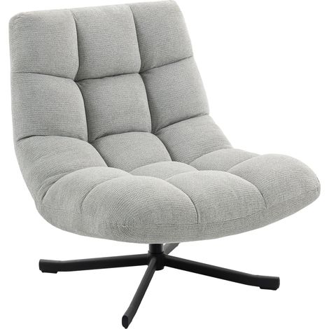 Fauteuil large assise, look chenille déperlant, pieds croisés en acier, gris clair (1/5)