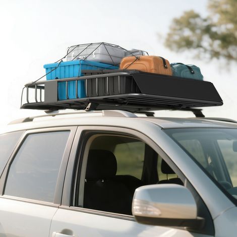 Porte-bagage pour voiture universel, galerie de toit pour voiture en acier charge 90,7 kg 110,5 x 99,5 x 18,5 cm, noir (1/5)