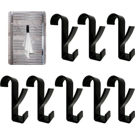8pcs Crochet sèche serviette - Radiateur standard Salle de bain - Noir (1/5)