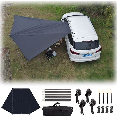 Toldo universal impermeable y anti-UV para coche, tejido Oxford 210D, con varillas de aluminio de 2 m, para exteriores, para furgonetas, autocaravanas, caravanas y camiones (negro, 2 x 3 m)