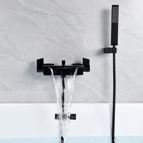 Mitigeur Baignoire Cascade Mural - Robinet Baignoire Chaud Froid - Pompe À Eau Murale Avec Douche Portable - Noir - 1 Pièce (1/5)