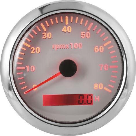 85-mm-Drehzahlmesser 0–8000 U/min mit 7 Farben, Hintergrundbeleuchtung, IP67 wasserdicht, Anzeige, geeignet für Boote, Schiffe und Wohnmobile, 9–32 V, Weiß (1/5)