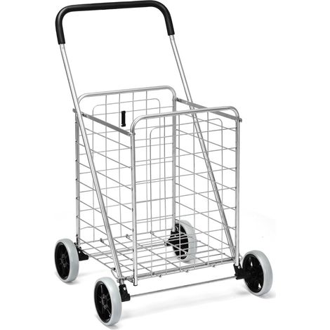 Carrello della spesa pieghevole con ruote, argento, capacità 45 kg