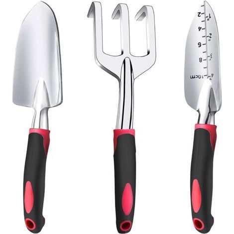 Outils de Jardinage, Trois pièces d’Outils de Jardinage Lourds moulés en Aluminium avec Une poignée antidérapante caoutchoutée, des Outils à Main de Jardin durables Cadeaux de Jardin (1/5)