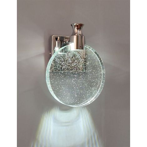 Applique Murale Cristal Ronde Argent, Lampe Murale LED Cristal Vintage, Applique Art Deco pour Salon, Chambre, Chevet, Escalier (1/4)