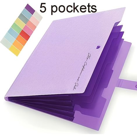 Organisateur de documents A4 à 5 poches - 2 unités : Sac de rangement à poches multiples texturé avec fermeture à clip pour le stockage de documents à l'école, au bureau, à la maison et pour les dépla (1/5)