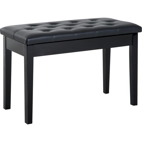Tabouret/banc de piano de style campagnard traditionnel avec rangement, en bois d'hévéa, similicuir noir, 76 x 36 x 50 cm pour musiciens