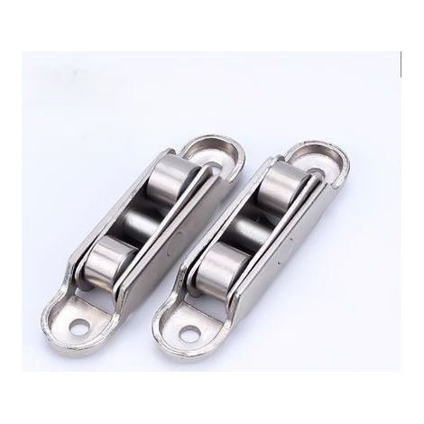 Lot de 4 roulettes de porte coulissante en acier inoxydable robuste, double entraînement, silencieuses, arbre coulissant, poulie de fenêtre universelle en métal (1/4)