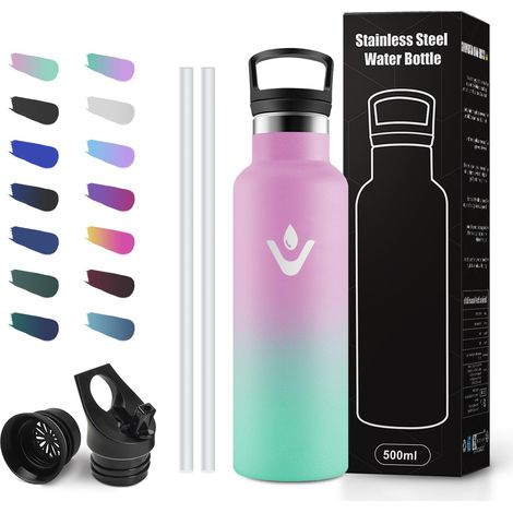 Gourde Inox 500ml Isotherme Avec Paille, Acier Inoxydable Isolé Sous Vide, Anti-Fuite, Sans BPA, Réutilisable, pour Camping, Bureau, Gym, École et Randonnée (1/5)