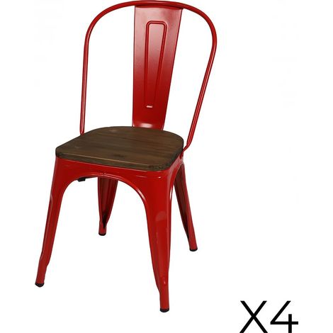 Set di 4 sedie in metallo rosso opaco, stile industriale. Collezione FACTORY.