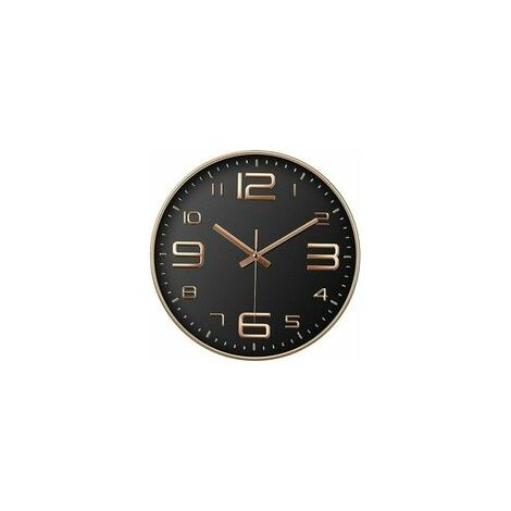 Horloge Murale Silencieuse - Cadre Doré 30cm - Design Moderne Noir Et Argent - Pour Salon Bureau École