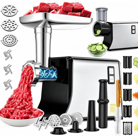 Zosudull – Hachoir à viande électrique 2000W – Coupe légumes électrique - Broyage 3 kg/min – 3 disques en acier inoxydable – 5 formes différentes de lames