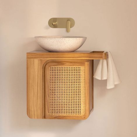 Ensemble meuble de salle de bain suspendu 60x40 cm en bois de teck Georgy SKLUM (1/5)