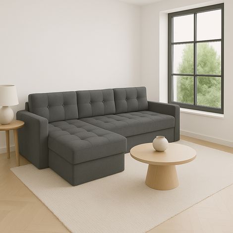 Sofello Ecksofa mit Schlaffunktion Grau IVIO I aus Velour stoff in modischen Farben.Moderne Steppung.HIT 2025 (1/5)