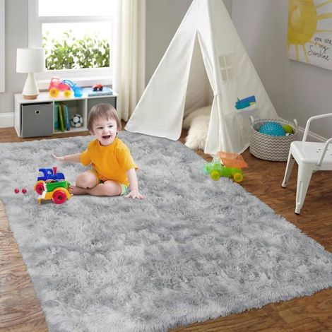 TuseRxln Weicher, rutschfester Teppich 160x230 cm Weiß-Grau, flauschig und komfortabel, ideal für Wohnzimmer, Kinderzimmer, Haustiere, pflegeleicht