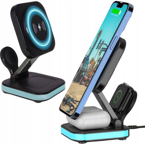 Caricabatterie induttivo 4 in 1 per iPhone, Apple Watch e supporto wireless per AirPods