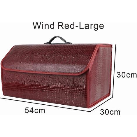 Boîte de rangement pliable pour voiture, organisateur en cuir grain crocodile pour coffre de voiture, sac de rangement étanche (Rouge-L)