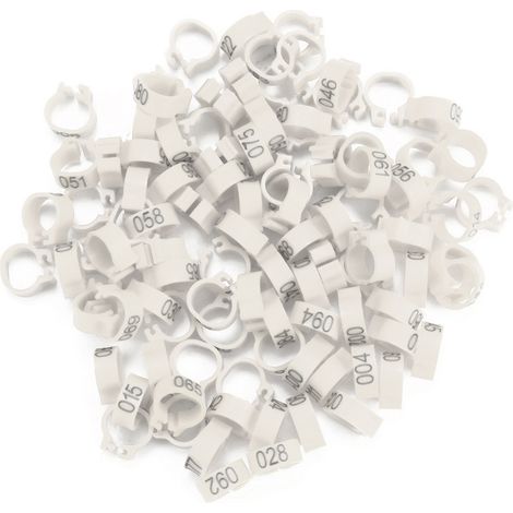 100 nummerierte Kunststoff-Beinringe (001-100) für Taubenbeine, 8 mm, weiß (1/5)