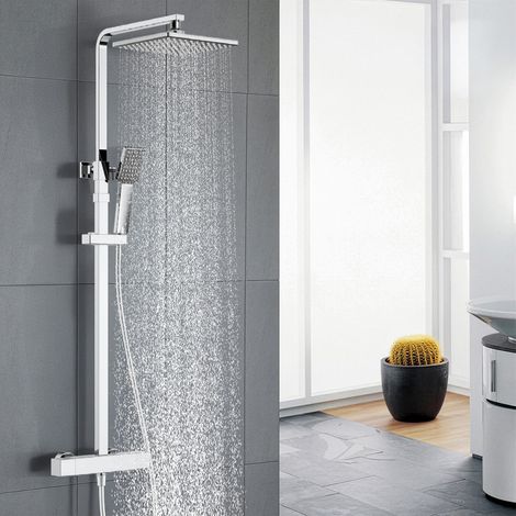 Colonna Doccia Termostatica Sistema Doccia Rettangolo Altezza regolabile Set doccia con Soffione Doccetta Ottone Cromato Inossidabile