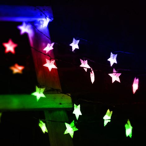 6,5 m lange Solar-Lichterkette mit 30 mehrfarbigen LED-Sternen, wasserdicht, kabellos, für die Weihnachts- und Gartendekoration im Freien, 2 Beleuchtungsmodi (1/4)