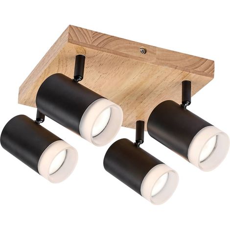 Lampe à taches toras en bois de bois en métal noir gu10 4 x max.5W l: 22 cm b: 22 cm h: 16 cm Ø6cm dimmable (1/5)