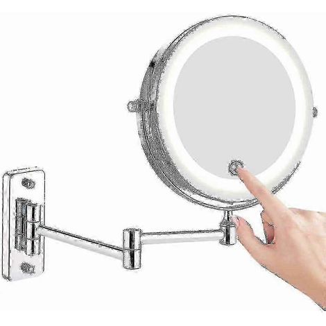 Miroir de maquillage mural, grossissement x10, double face, éclairage LED, bras extensible, 18 cm, pour salle de bain (1/5)