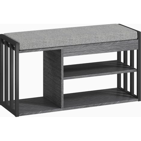 Banc de rangement pour chaussures avec coussin, étagère 3 niveaux en gris, pour entrée et salon (1/5)
