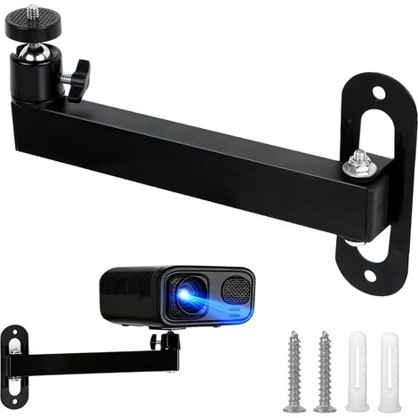 Support mural pliable pour projecteur - Noir - Montage au plafond - Support en métal pour projecteur - Bras rotatif réglable à 360° avec filetage 1/4 pour caméras et projecteurs (1/5)