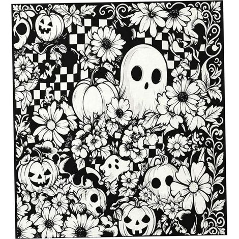 CCYKXAHalloween Coloring Blanket - Pumpkin, Ghost and Flower Plaid - Halloween Blanket (1/5)