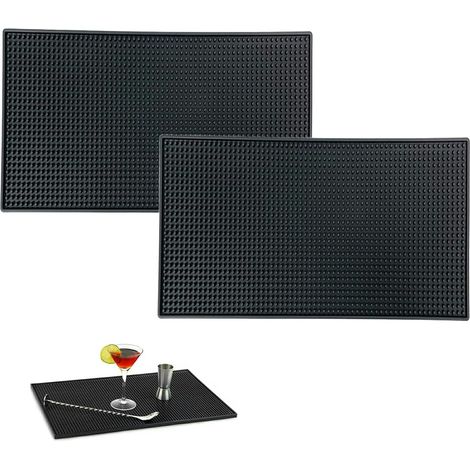 Sollbry Stück Barmatte, Bar-Serviermatte, schwarze Barmatte, geeignet für Bar oder Zuhause, zum Fixieren von Weingläsern (schwarz), 30 x 15 cm (1/5)