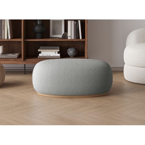 Deco In Paris – Pouf ovale en tissu effet peau de mouton gris – Pied en bois – Dimensions 88x54x36 cm – Confort optimal pour intérieur moderne