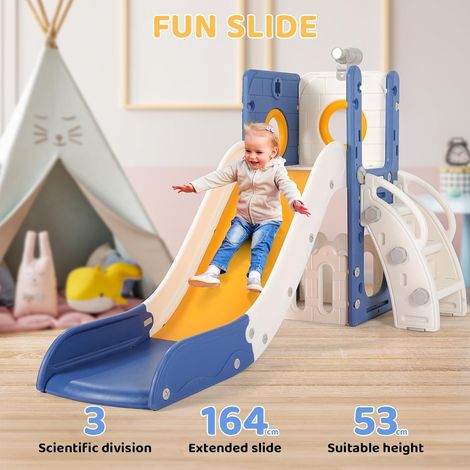 Kinderrutsche mit Basketballkorb & Schaukel,Babyrutsch,Spielbereich drinnen und draußen(blau) (1/5)