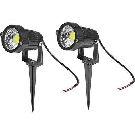 Spots LED d'extérieur 7 W, lot de 2, blanc chaud, 2700 K, IP66, étanches, 500 lm, éclairage extérieur LED avec piquet de terre, 100-265 V CA, lampe à piquer pour jardin, terrasse, allée, arbustes, pla (1/5)