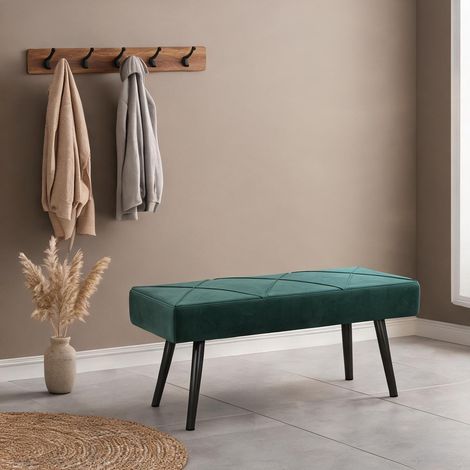 Banc rembourré en velours vert à structure en acier 100 x 36 x (1/5)