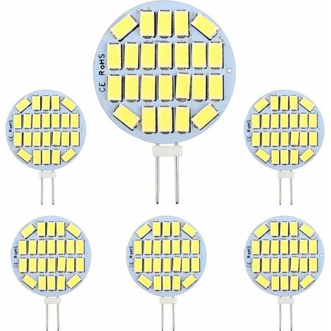 G4 LED 3W, AC12-24V, 300LM Blanc Froid 6000K, 24x5730 SMD, Équivalent Ampoule Halogène 30w, Non-Dimmable, G4 Ampoule Ronde LED pour Lumière d'armoire, Éclairage, Éclairage Encastré, Lot de 6 (1/5)