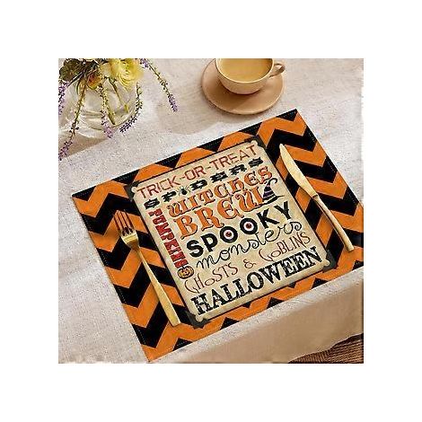 Halloween-Tischsets aus Leinen, Serie „Süßes oder Saures“, Kombinations-Tischsets, Restaurant-Festtagsdekoration, Geschirr-Isolierunterlagen (YMCD-38)