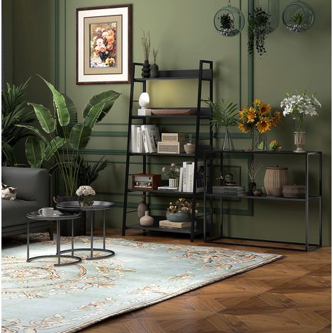 2er-Set Nest-Couchtische Ø43/35 x H38/34 cm, schwarzer Stahl, abnehmbare Tabletts – MEUBLIV (1/5)