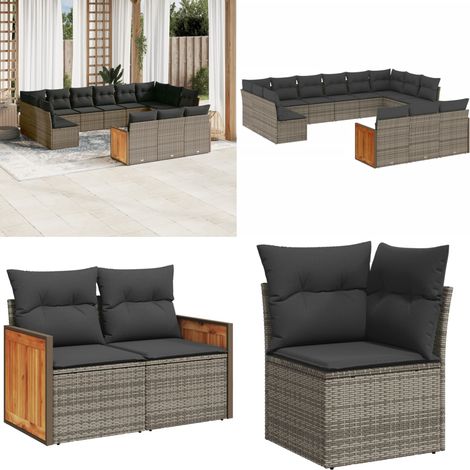 13-tlg. Garten-Sofagarnitur mit Kissen Grau Poly Rattan - Gartenmöbel - Rattan Möbel - Lounge Set - Gartenlounge - Esszimmerset - Home & Living (1/5)