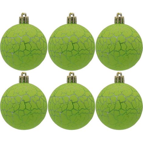 Lot de 6 boules de Noël de 6 cm, texture craquelée, faciles à suspendre, couleurs vives et festives, vertes. (1/5)