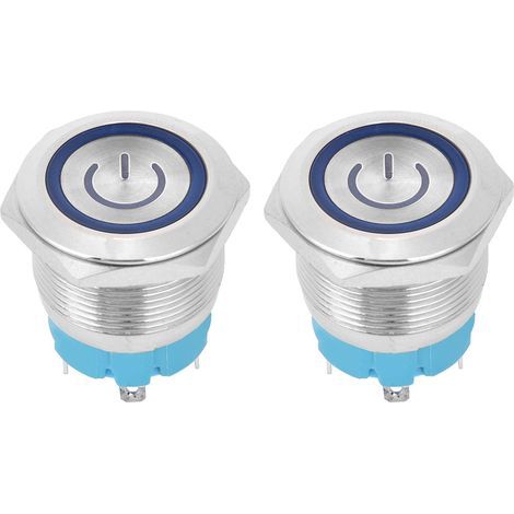 pieces 22mm metal push button momentary flat head switch 4 pins with power indicator light IP65 12-24VDC blue (1/5)