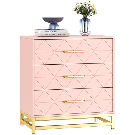 IDEALHOUSE Commode 3 Tiroirs Rose Table De Chevet (1/5)