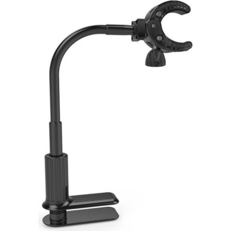 Soporte de aleación para secador de pelo, giratorio 360°, con abrazadera y altura regulable.