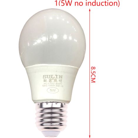 Ampoule LED E27 à détecteur de mouvement PIR 5W 9W 15W avec lumière blanche - 5W sans induction (1/5)