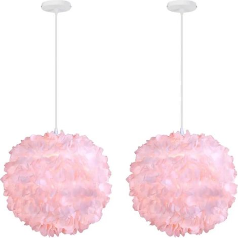 2x Moderne Lustre Suspension en Plume Rose,30cm Lampe de Plafond en Plume et Metal E27 Éclairage de Plafond pour Salon (1/5)