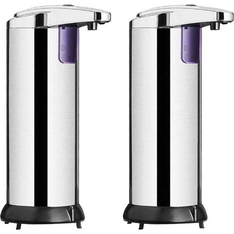 Juego de 2 dispensadores de jabón, sensor infrarrojo, acero inoxidable, control de volumen, para baño. (1/5)