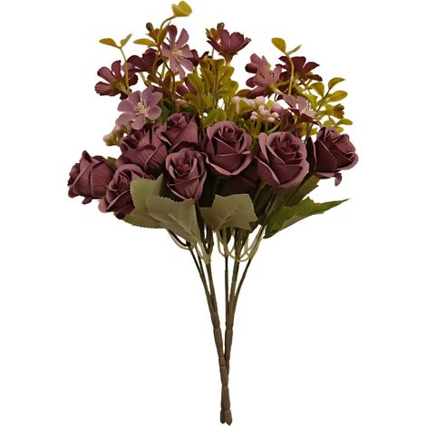 Lot de 2 roses artificielles violettes - En soie avec fleurs fourrées - 30 cm - Pour décoration de table de mariage - Vase élégant - Décoration d'intérieur (1/5)