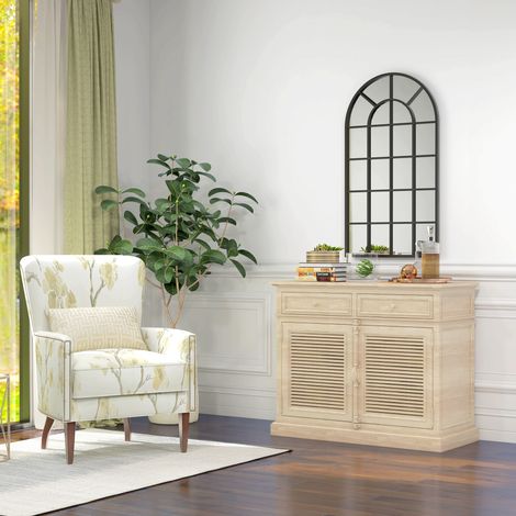 Specchio da parete ad arco con divisori, 110 x 62 cm, cornice in alluminio nero REDOM (1/5)