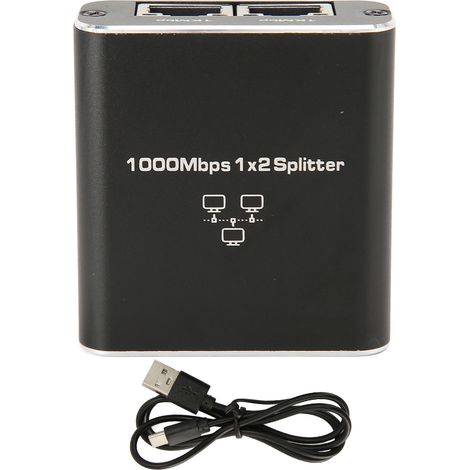 Gigabit-Splitter, 1 Eingang, 2 Ausgänge, 1000 Mbit/s, Aluminiumlegierung, für PC-Netzwerkrouter (1/5)