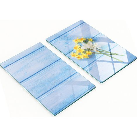 Planches à découper décoratives en verre pour la cuisine, motif fleurs et jonquilles, 2 x 30 x 52 cm (1/5)